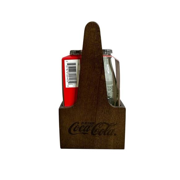 Coca-Cola Bottle Shaped Salt And Pepper Shaker Set With Wood Crate New - Picture 4 of 6